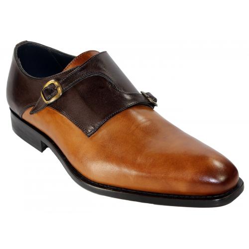 Duca Di Matiste 0203 Cognac / Brown Genuine Calfskin Loafer Monk Strap Shoes.